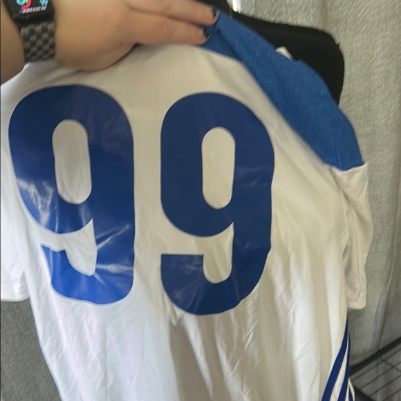 Adidas White and Blue Soccer Jersey V-Neck Performance - Picture 6 of 6